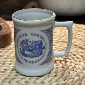 Las Vegas Miniature Ceramic Mug White Blue souvenir trinket tiny mini